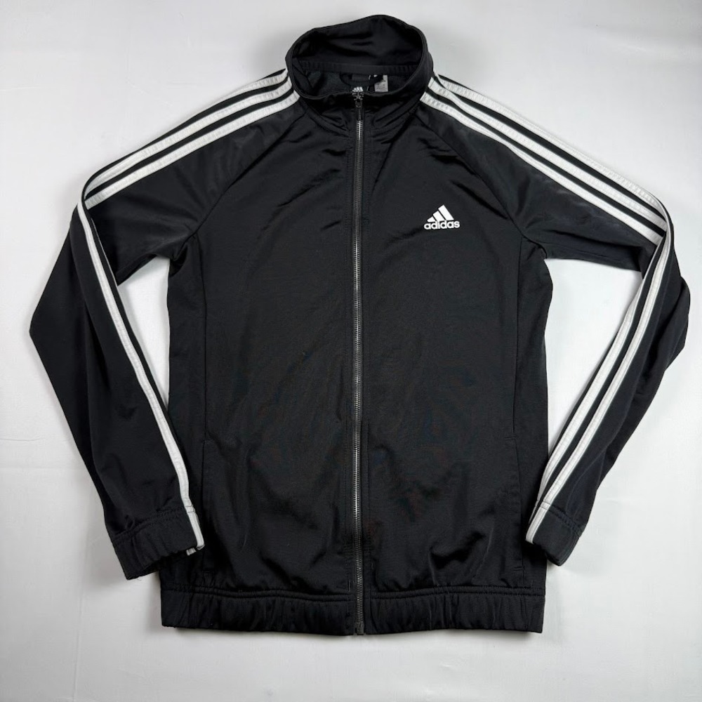 Adidas Womens Black White Three Stripe Full Zip Track Jacket Size M RN 88387